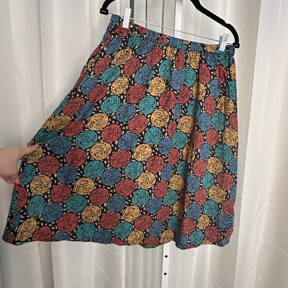 VINTAGE Flowy Midi Skirt Pockets Elastic Waist Large - Picture 8 of 8